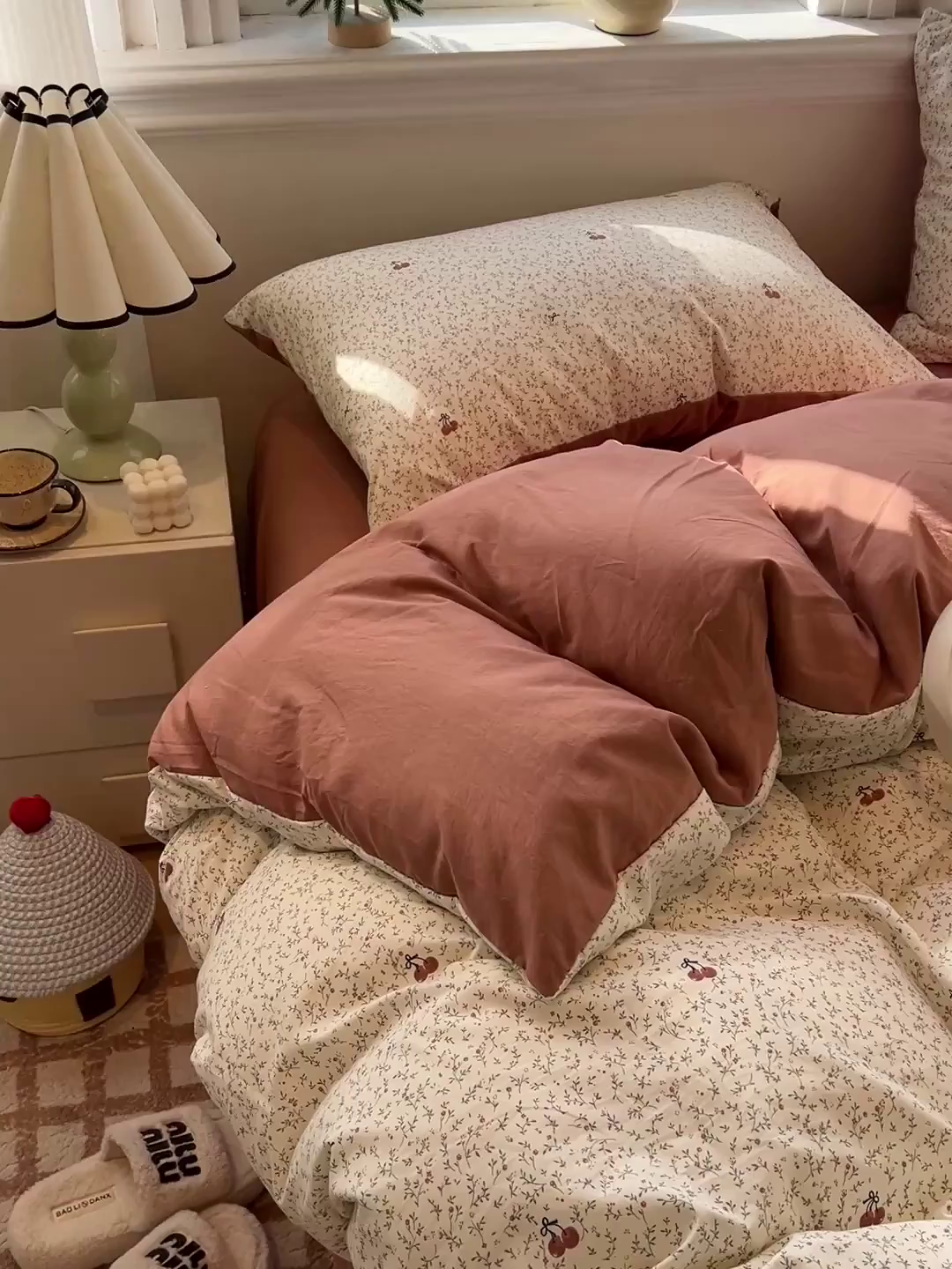 91家纺网 家纺一手货源 找家纺 富米莱（原臻工厂） 2025新款A类古法水洗仿棉云感纱四件套 酱果