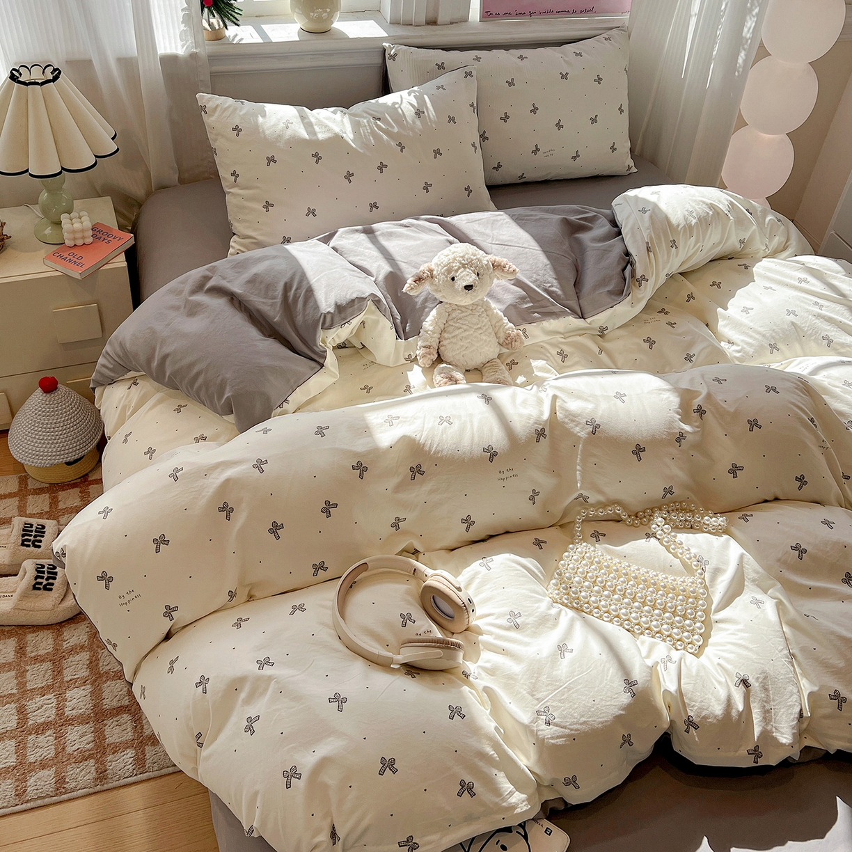 91家纺网 家纺一手货源 找家纺 富米莱（原臻工厂） 2025新款A类古法水洗仿棉云感纱四件套 梦幻灰