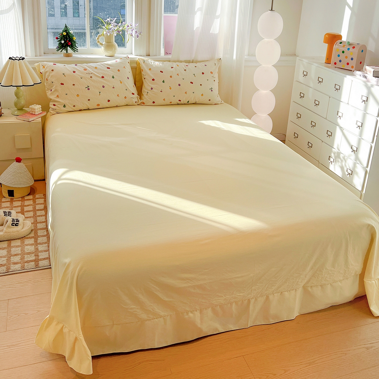 91家纺网 家纺一手货源 找家纺 富米莱（原臻工厂） 2025新款A类古法水洗仿棉云感纱四件套 南瓜果果