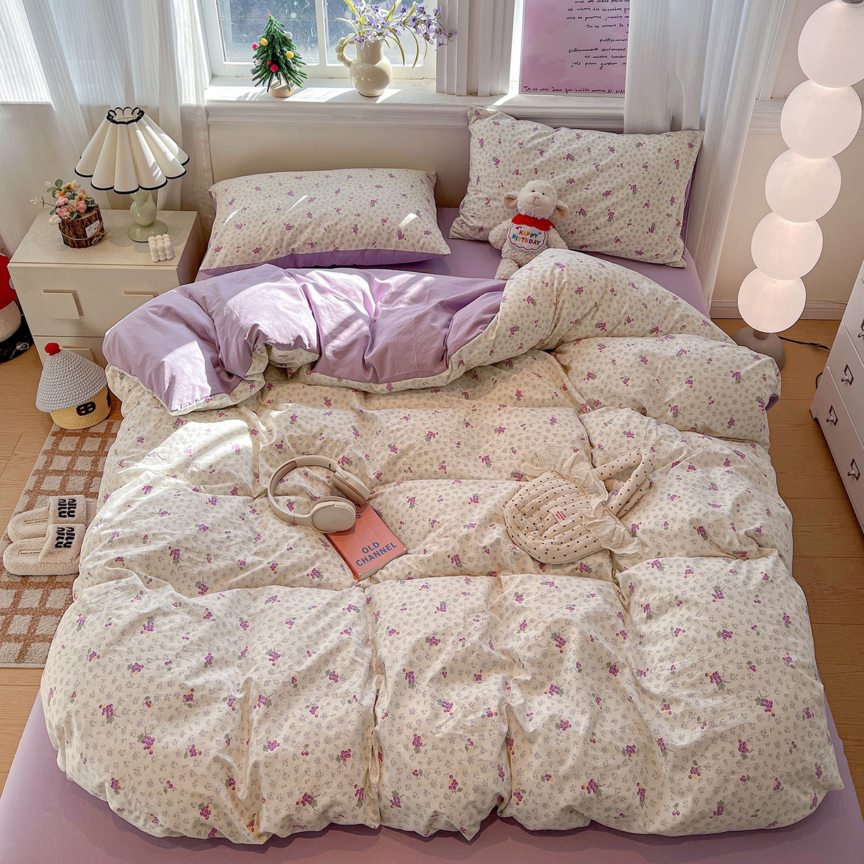 91家纺网 家纺一手货源 找家纺 富米莱（原臻工厂） 2025新款A类古法水洗仿棉云感纱四件套 葡萄