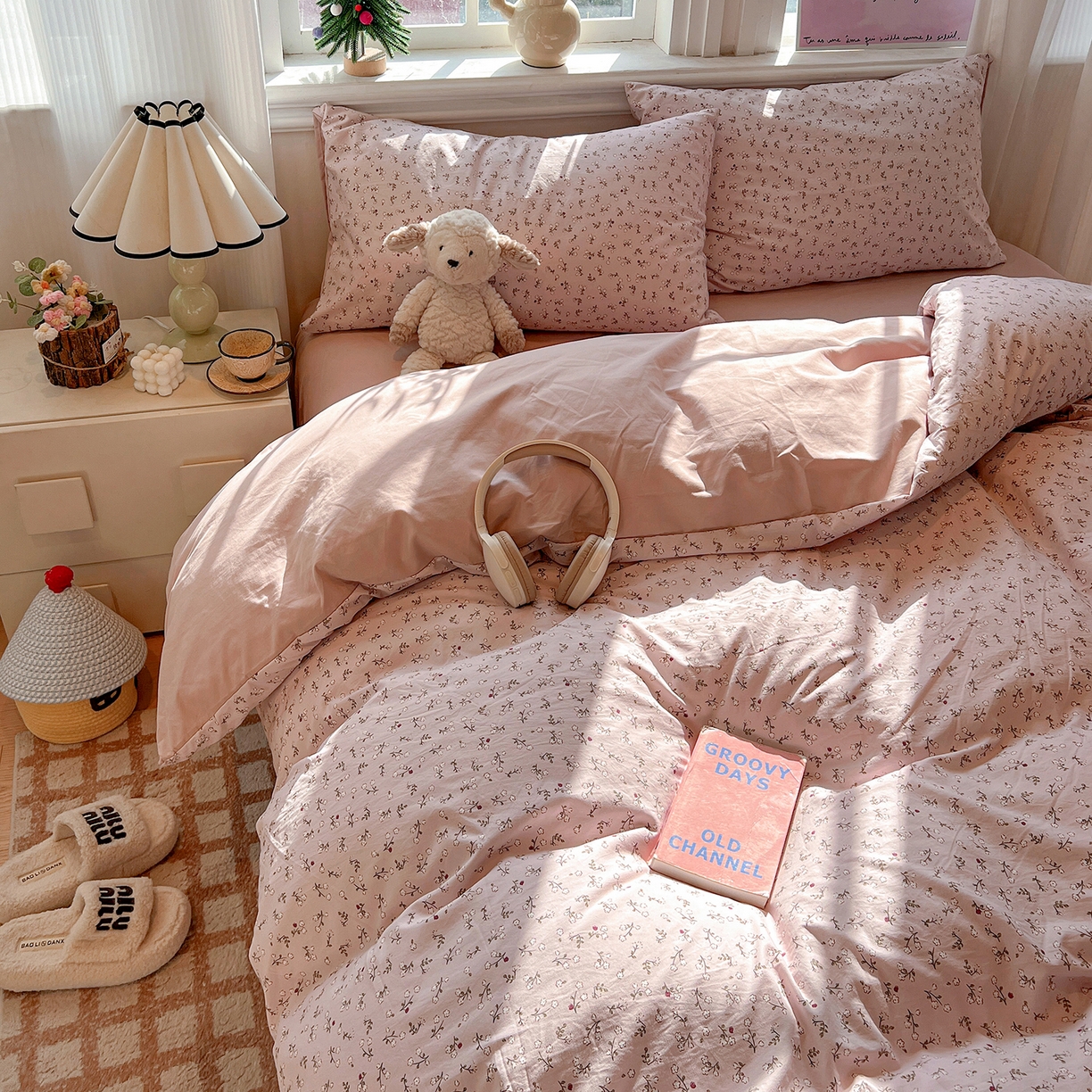 91家纺网 家纺一手货源 找家纺 富米莱（原臻工厂） 2025新款A类古法水洗仿棉云感纱四件套 浅梦