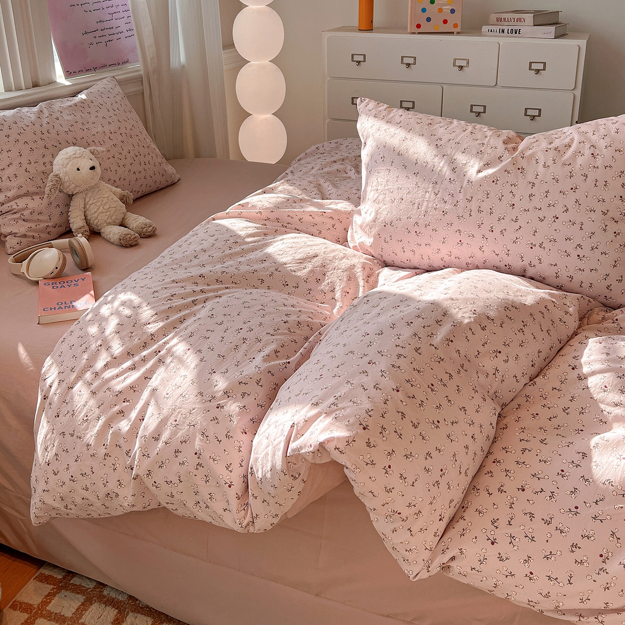 91家纺网 家纺一手货源 找家纺 富米莱（原臻工厂） 2025新款A类古法水洗仿棉云感纱四件套 浅梦