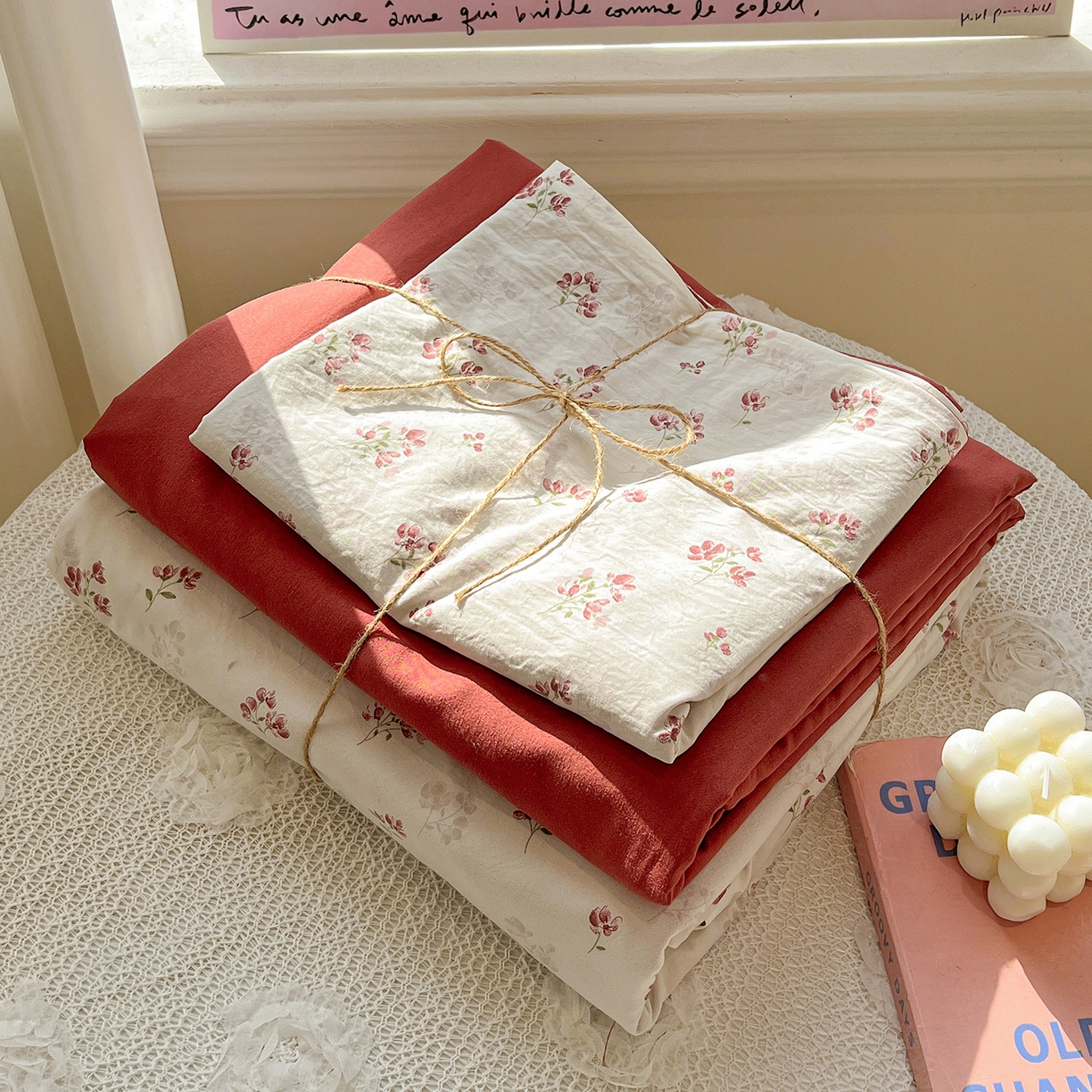 91家纺网 家纺一手货源 找家纺 富米莱（原臻工厂） 2025新款A类古法水洗仿棉云感纱四件套 疏影