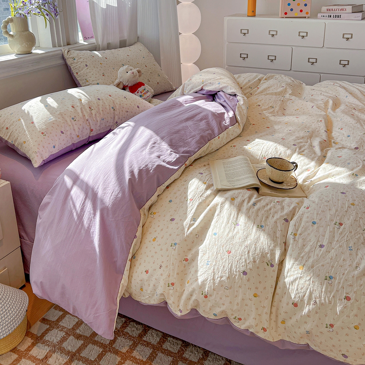 91家纺网 家纺一手货源 找家纺 富米莱（原臻工厂） 2025新款A类古法水洗仿棉云感纱四件套 甜心草莓