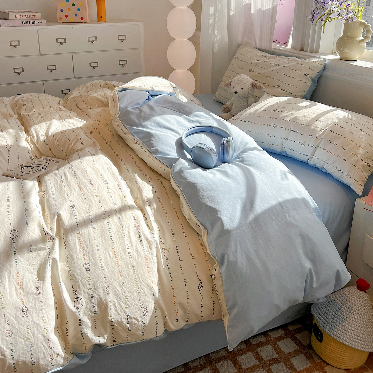 91家纺网 家纺一手货源 找家纺 富米莱（原臻工厂） 2025新款A类古法水洗仿棉云感纱四件套 甜心喵