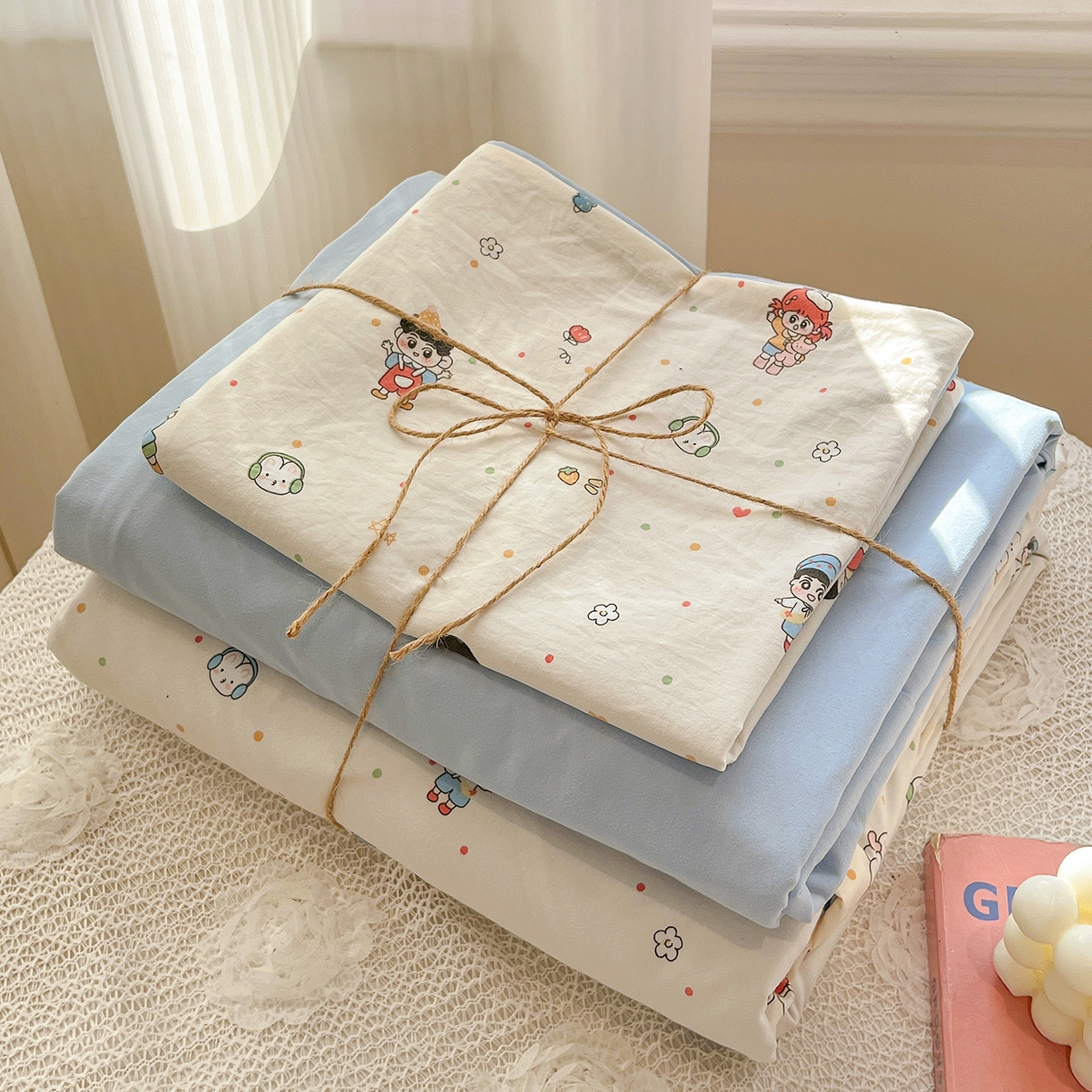 91家纺网 家纺一手货源 找家纺 富米莱（原臻工厂） 2025新款A类古法水洗仿棉云感纱四件套 童趣