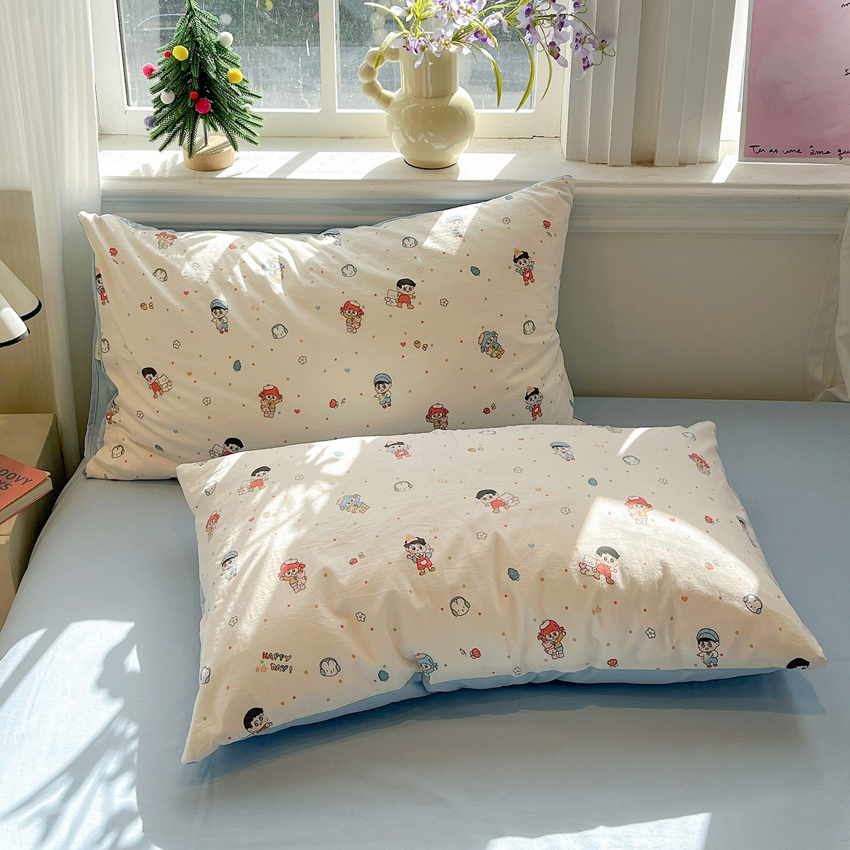 91家纺网 家纺一手货源 找家纺 富米莱（原臻工厂） 2025新款A类古法水洗仿棉云感纱四件套 童趣