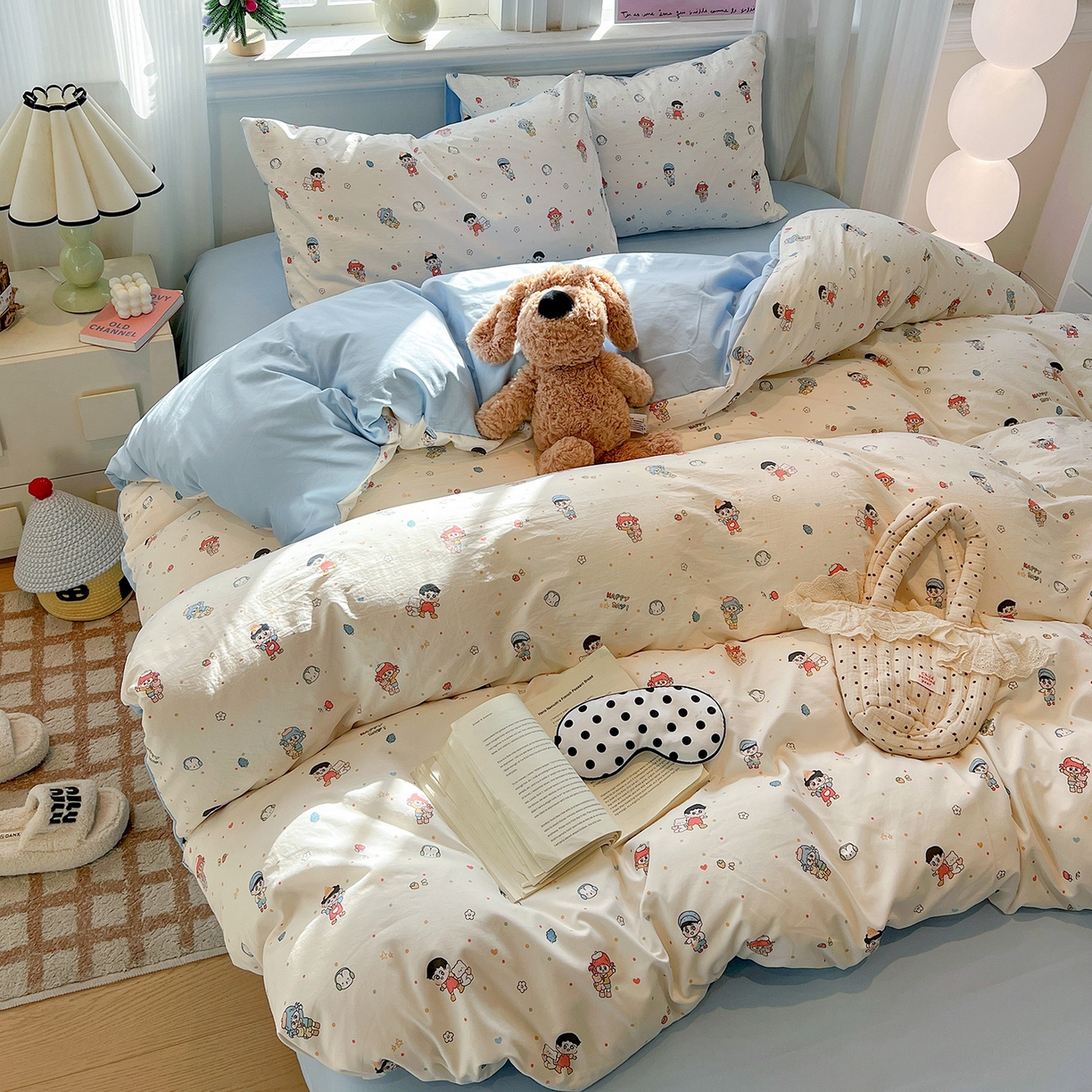 91家纺网 家纺一手货源 找家纺 富米莱（原臻工厂） 2025新款A类古法水洗仿棉云感纱四件套 童趣