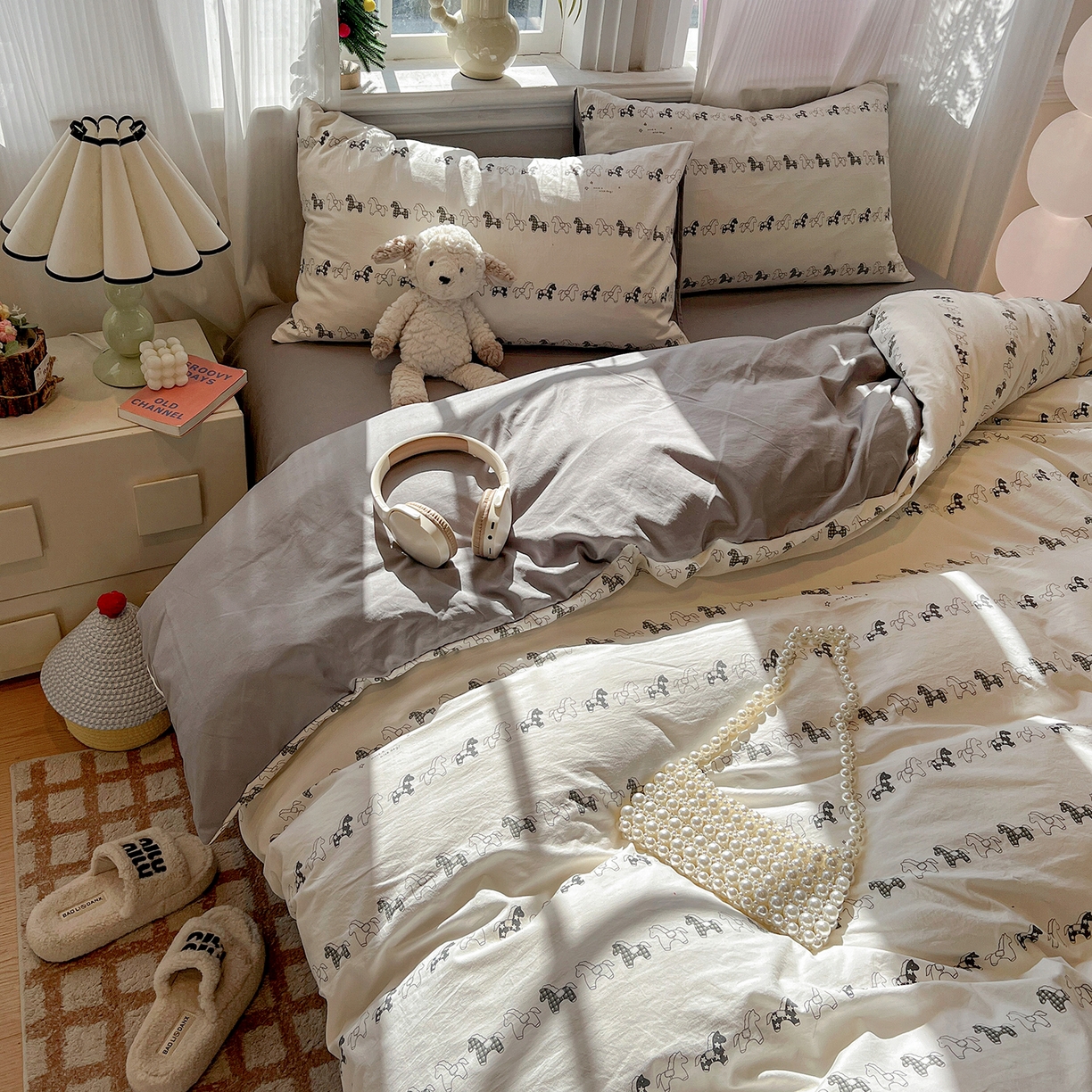 91家纺网 家纺一手货源 找家纺 富米莱（原臻工厂） 2025新款A类古法水洗仿棉云感纱四件套 小木马