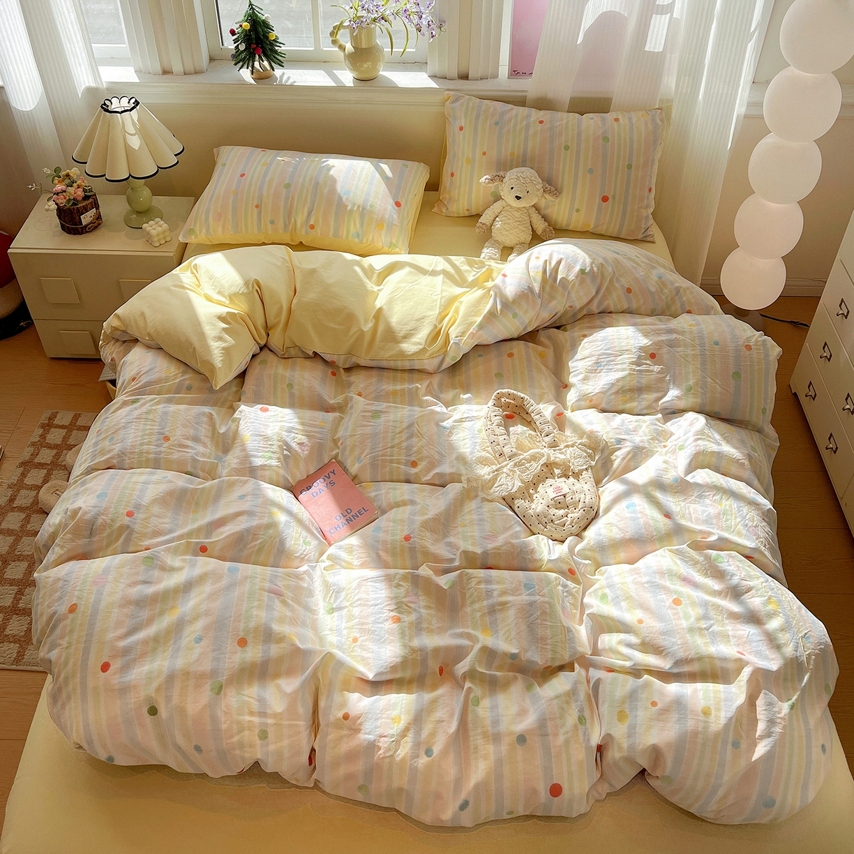 91家纺网 家纺一手货源 找家纺 富米莱（原臻工厂） 2025新款A类古法水洗仿棉云感纱四件套 小时光