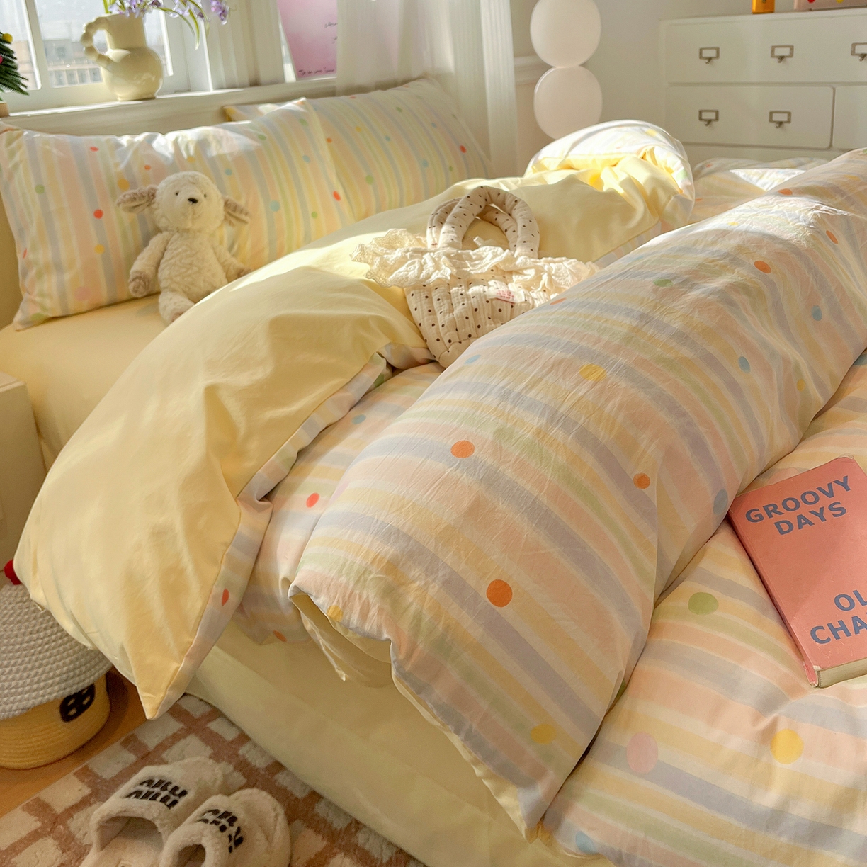 91家纺网 家纺一手货源 找家纺 富米莱（原臻工厂） 2025新款A类古法水洗仿棉云感纱四件套 小时光