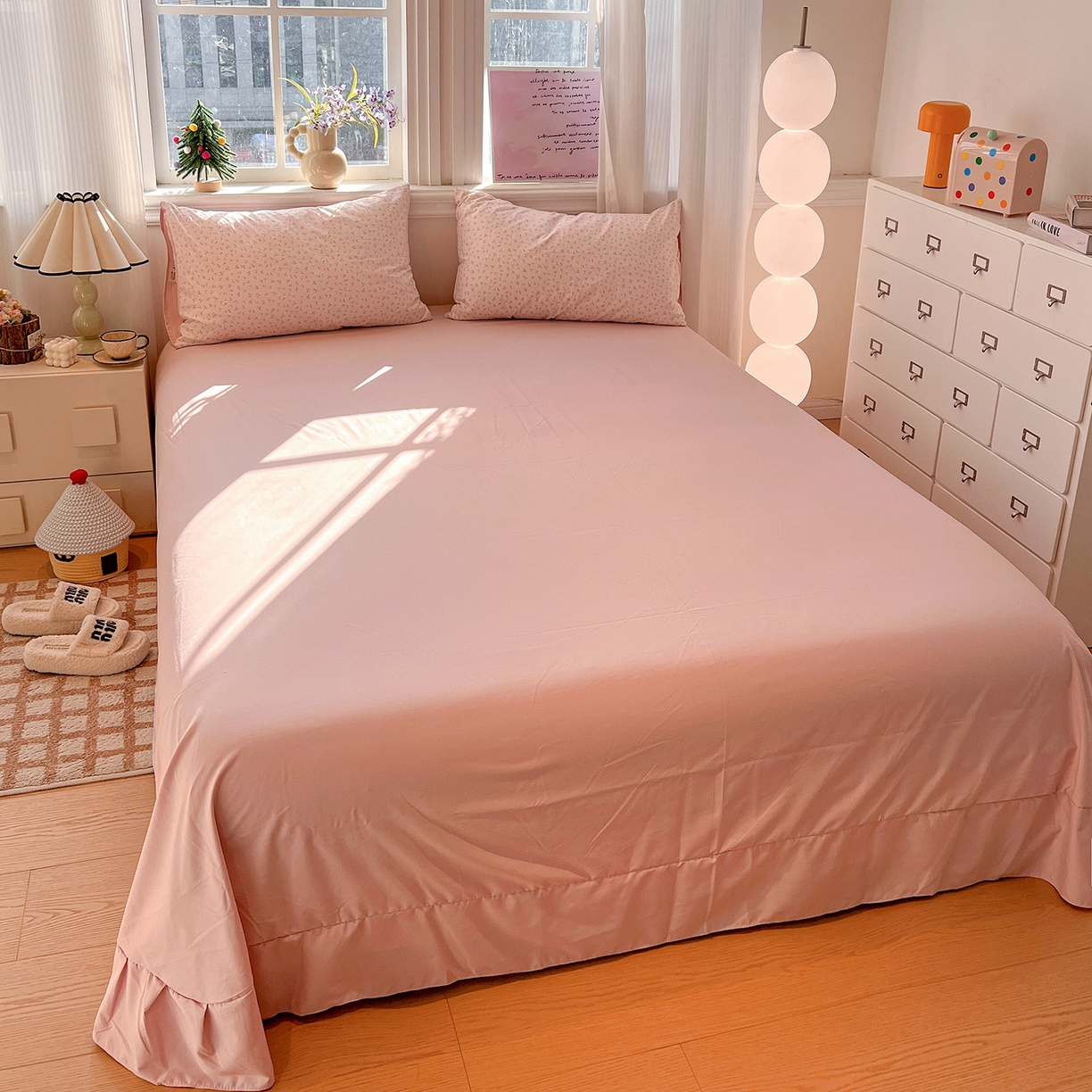 91家纺网 家纺一手货源 找家纺 富米莱（原臻工厂） 2025新款A类古法水洗仿棉云感纱四件套 小幸运