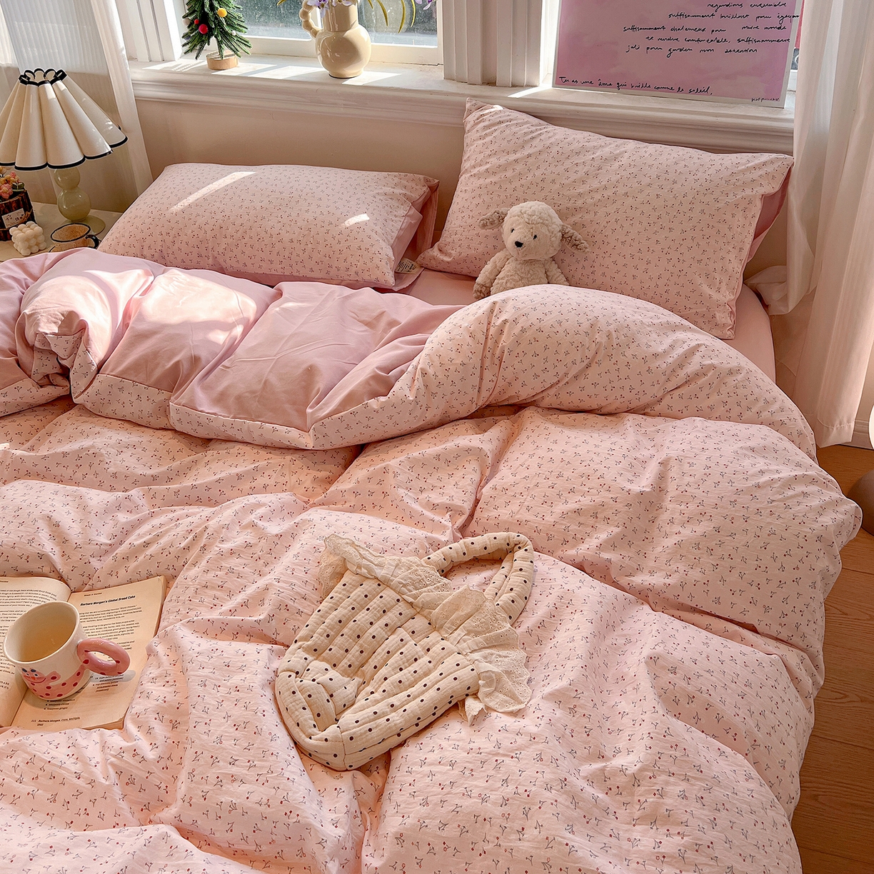 91家纺网 家纺一手货源 找家纺 富米莱（原臻工厂） 2025新款A类古法水洗仿棉云感纱四件套 小幸运