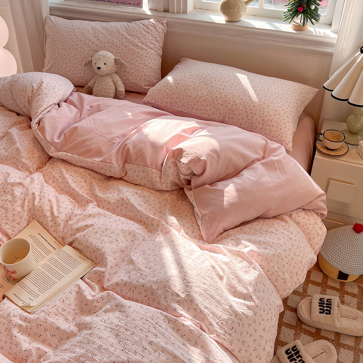 91家纺网 家纺一手货源 找家纺 富米莱（原臻工厂） 2025新款A类古法水洗仿棉云感纱四件套 小幸运