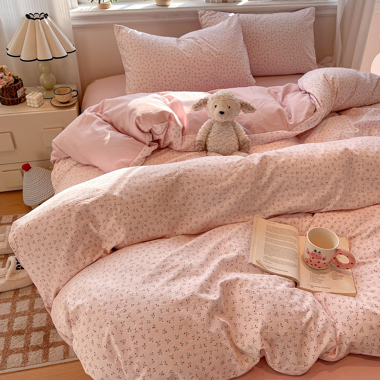 91家纺网 家纺一手货源 找家纺 富米莱（原臻工厂） 2025新款A类古法水洗仿棉云感纱四件套 小幸运