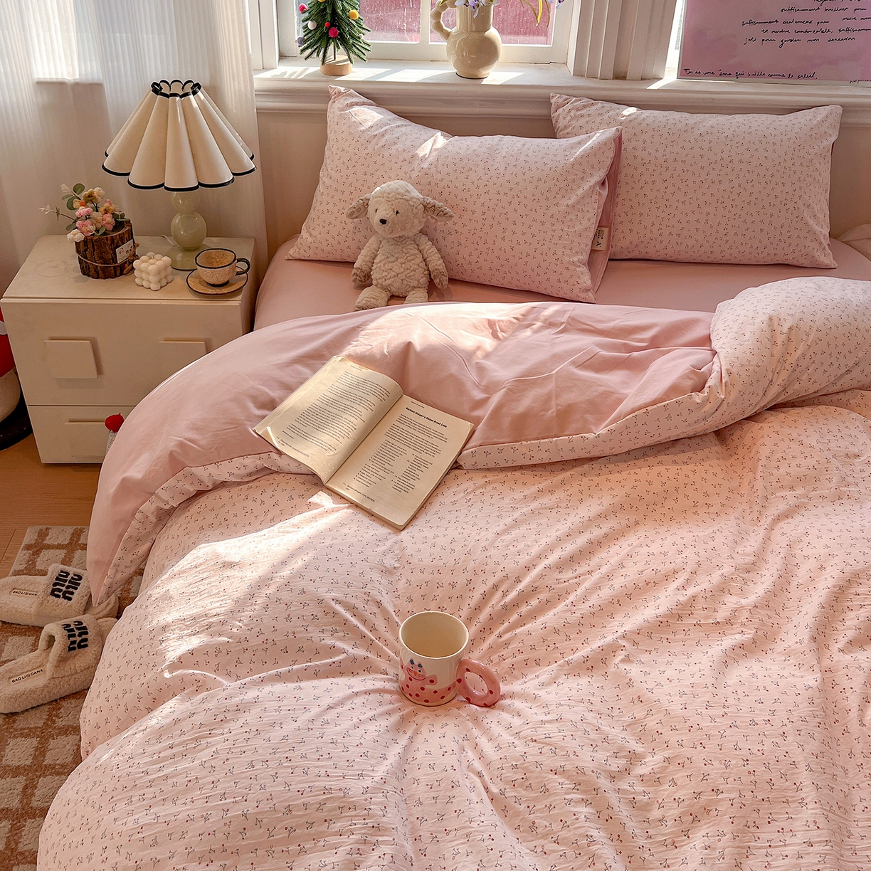 91家纺网 家纺一手货源 找家纺 富米莱（原臻工厂） 2025新款A类古法水洗仿棉云感纱四件套 小幸运