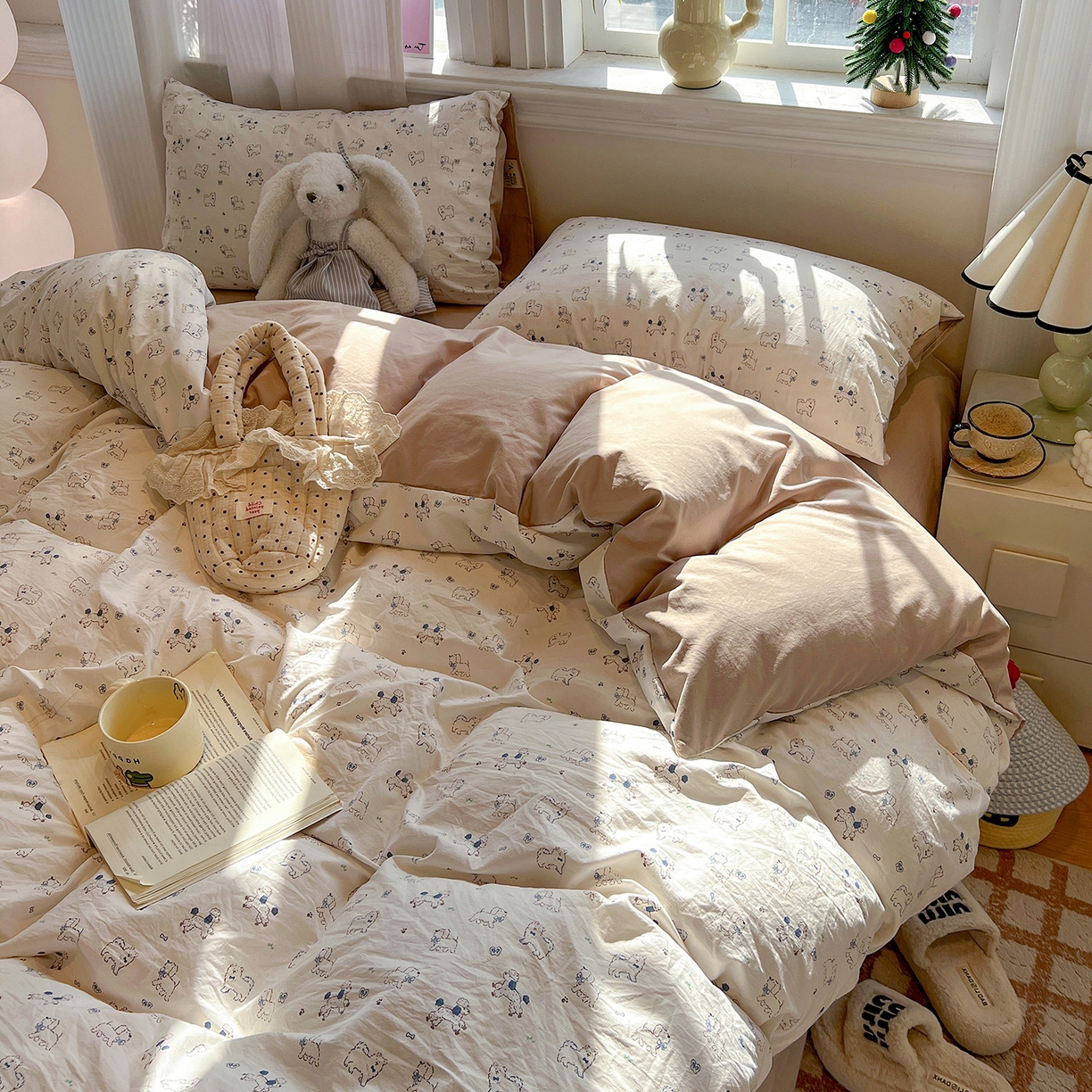 91家纺网 家纺一手货源 找家纺 富米莱（原臻工厂） 2025新款A类古法水洗仿棉云感纱四件套 修修狗