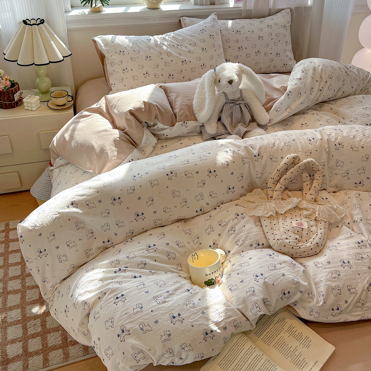 91家纺网 家纺一手货源 找家纺 富米莱（原臻工厂） 2025新款A类古法水洗仿棉云感纱四件套 修修狗