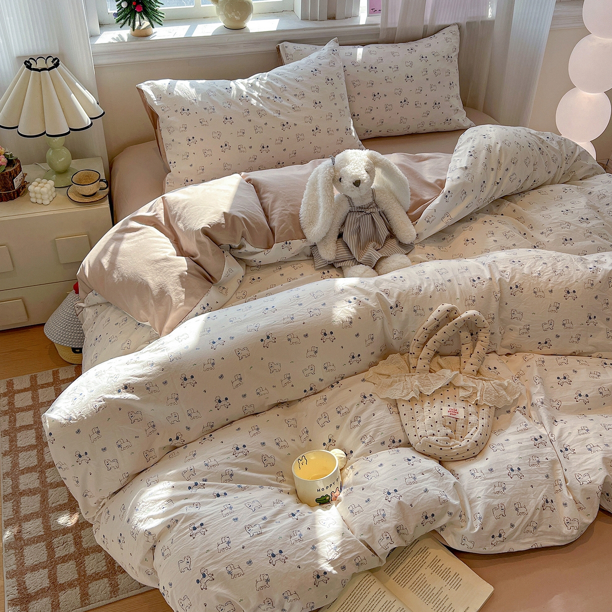 91家纺网 家纺一手货源 找家纺 富米莱（原臻工厂） 2025新款A类古法水洗仿棉云感纱四件套 修修狗