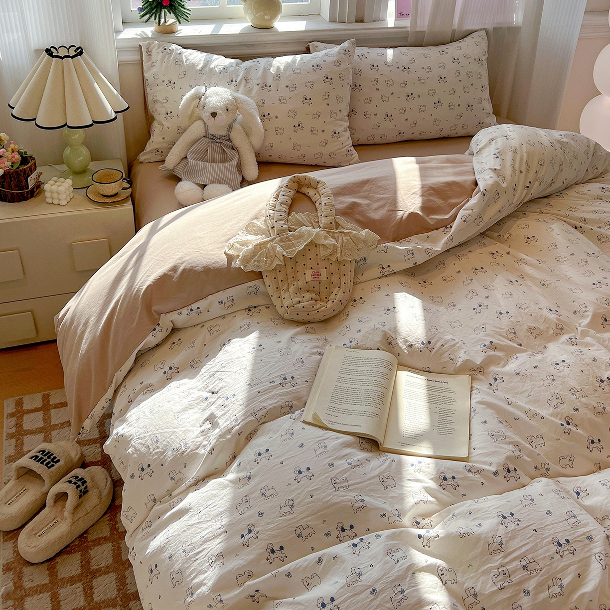 91家纺网 家纺一手货源 找家纺 富米莱（原臻工厂） 2025新款A类古法水洗仿棉云感纱四件套 修修狗