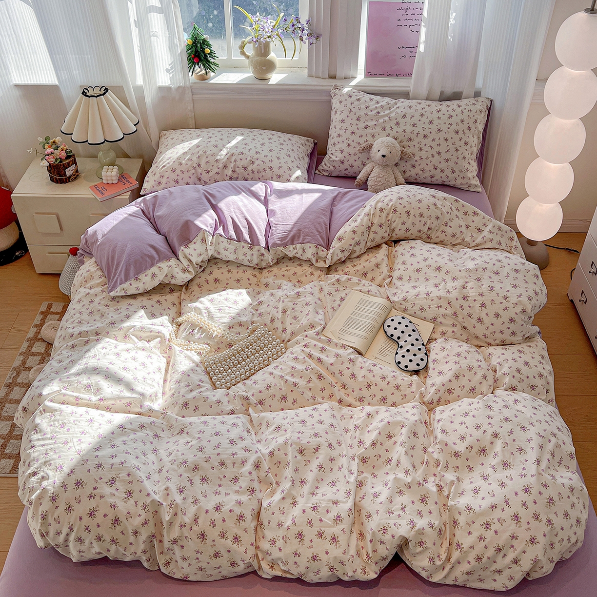 91家纺网 家纺一手货源 找家纺 富米莱（原臻工厂） 2025新款A类古法水洗仿棉云感纱四件套 薰衣草