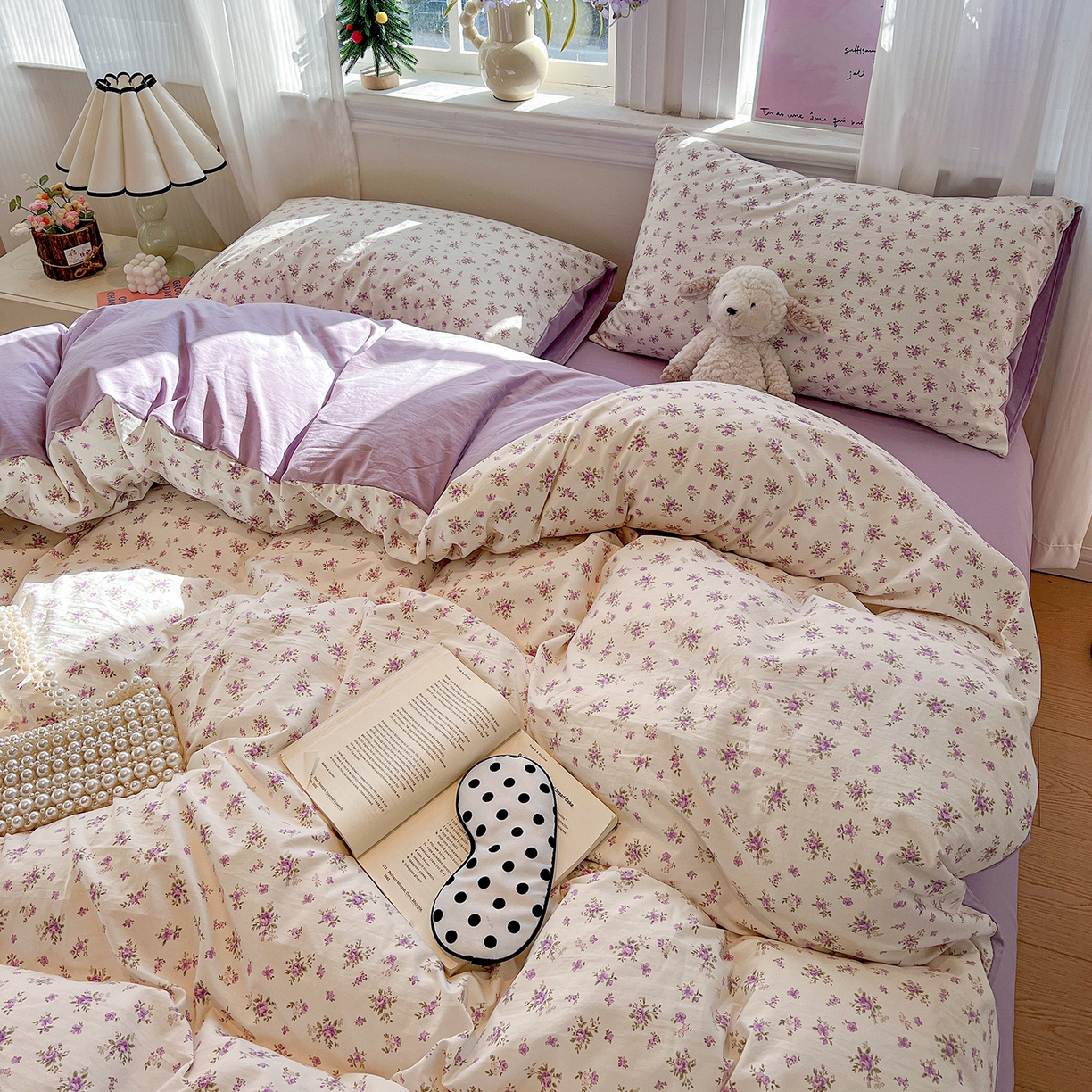 91家纺网 家纺一手货源 找家纺 富米莱（原臻工厂） 2025新款A类古法水洗仿棉云感纱四件套 薰衣草