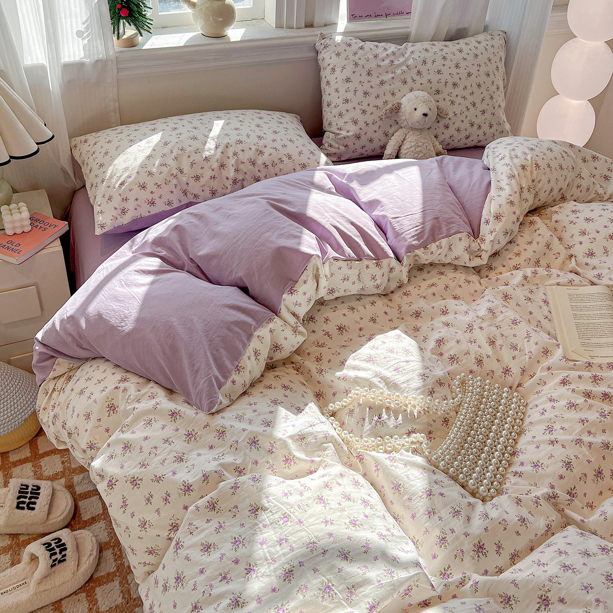 91家纺网 家纺一手货源 找家纺 富米莱（原臻工厂） 2025新款A类古法水洗仿棉云感纱四件套 薰衣草