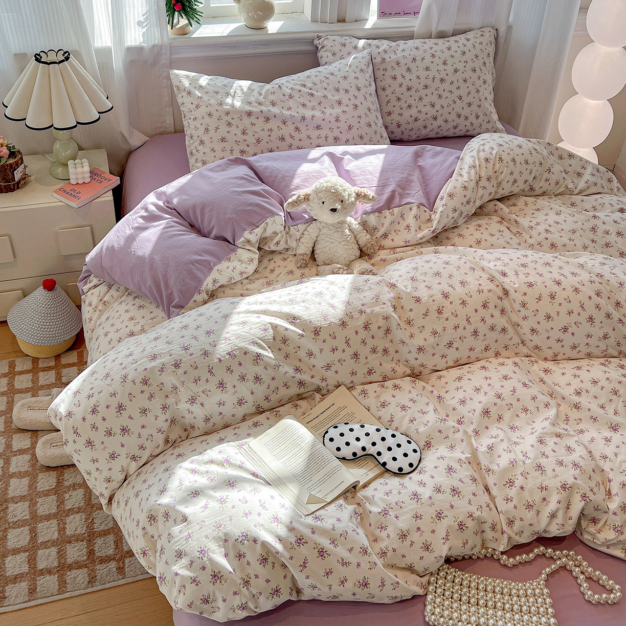 91家纺网 家纺一手货源 找家纺 富米莱（原臻工厂） 2025新款A类古法水洗仿棉云感纱四件套 薰衣草