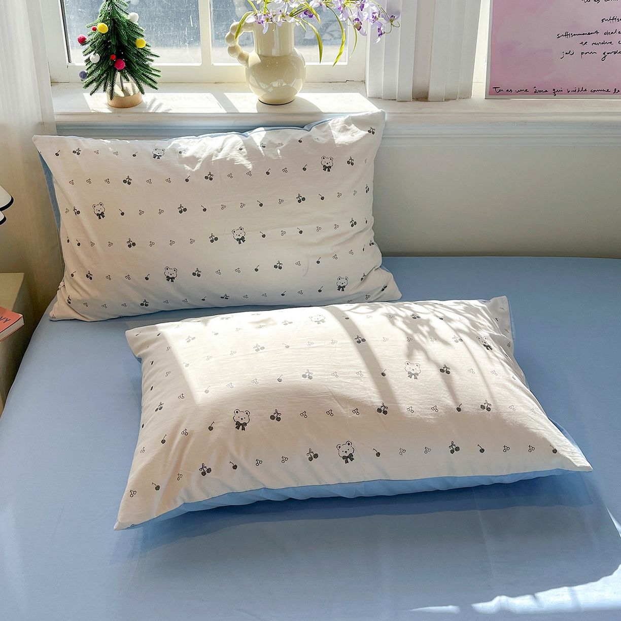 91家纺网 家纺一手货源 找家纺 富米莱（原臻工厂） 2025新款A类古法水洗仿棉云感纱四件套 樱桃熊