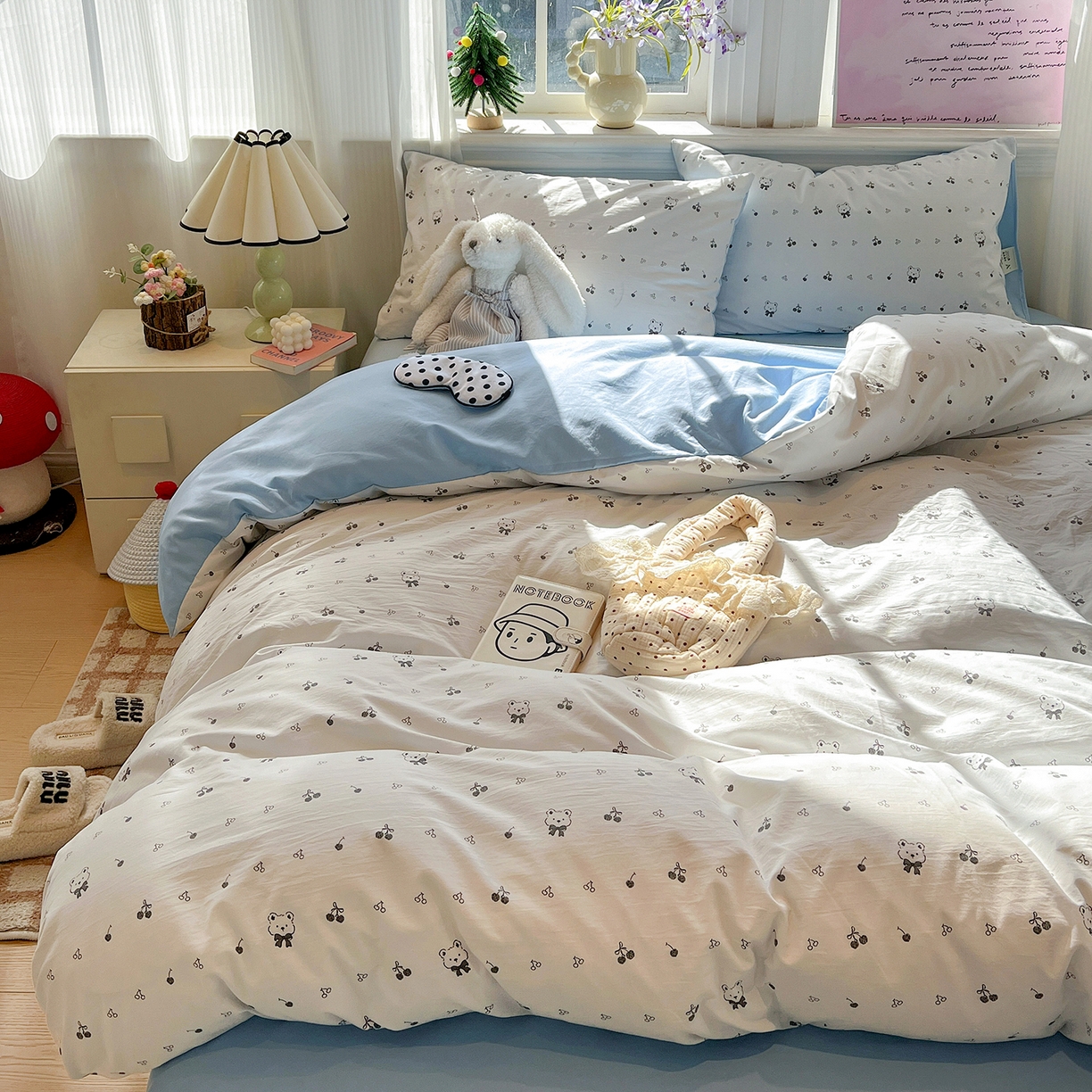 91家纺网 家纺一手货源 找家纺 富米莱（原臻工厂） 2025新款A类古法水洗仿棉云感纱四件套 樱桃熊