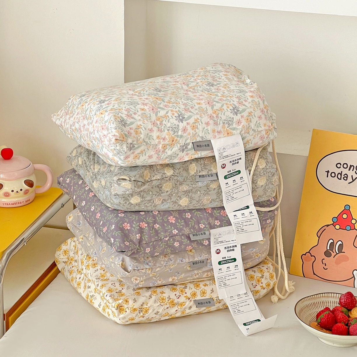 91家纺网 家纺一手货源 找家纺 富米莱（原臻工厂） 2025新款A类古法水洗仿棉云感纱四件套 组合图仅供展示