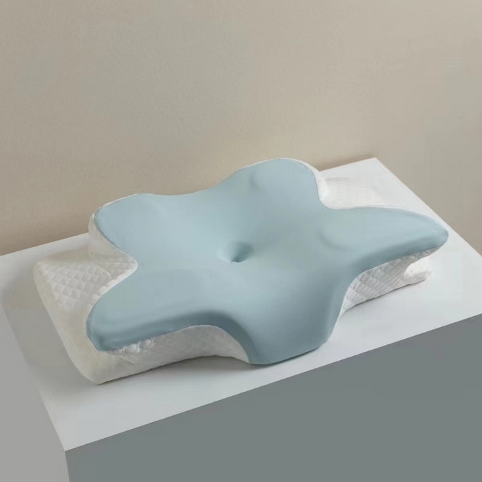 91家纺网 家纺一手货源 找家纺 靓星家纺 2025新款跨境支撑性牛角枕飞机枕碟形枕枕头枕芯 牛角枕-浅蓝