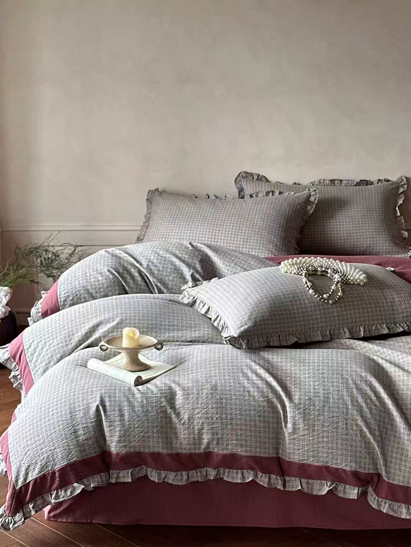 91家纺网 家纺一手货源 找家纺 （总）遇见家居生活馆 2025新款亚麻双层纱印花四件套-往事