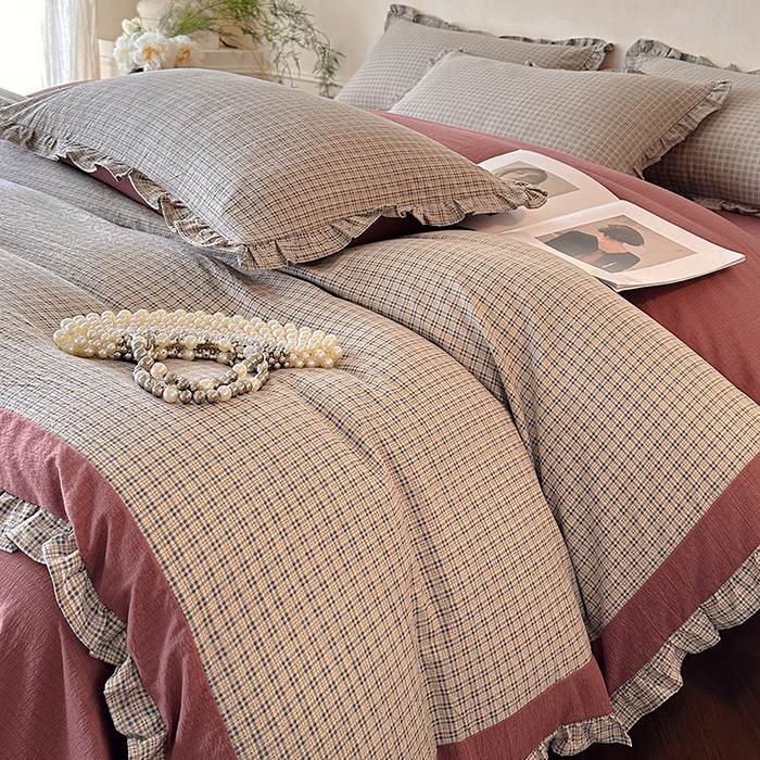 91家纺网 家纺一手货源 找家纺 （总）遇见家居生活馆 2025新款亚麻双层纱印花四件套-往事