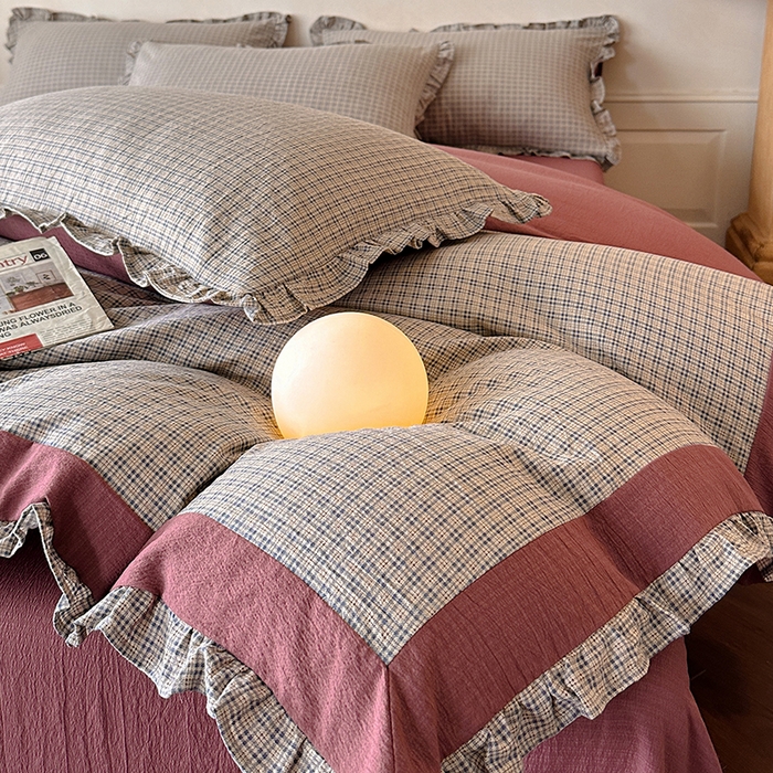 91家纺网 家纺一手货源 找家纺 （总）遇见家居生活馆 2025新款亚麻双层纱印花四件套-往事