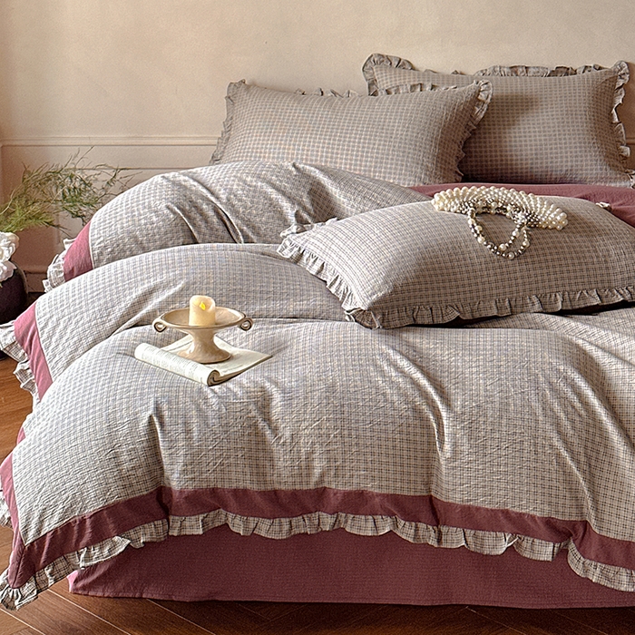 91家纺网 家纺一手货源 找家纺 （总）遇见家居生活馆 2025新款亚麻双层纱印花四件套-往事