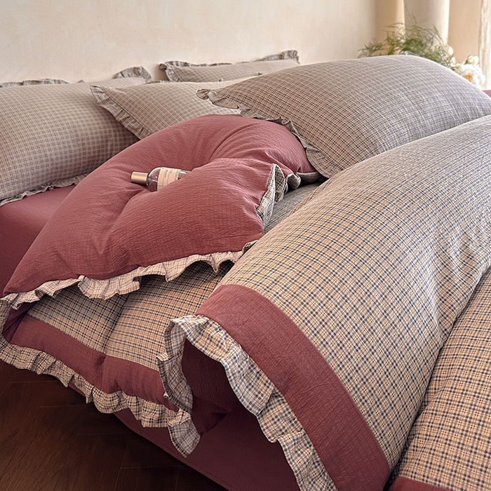 91家纺网 家纺一手货源 找家纺 （总）遇见家居生活馆 2025新款亚麻双层纱印花四件套-往事