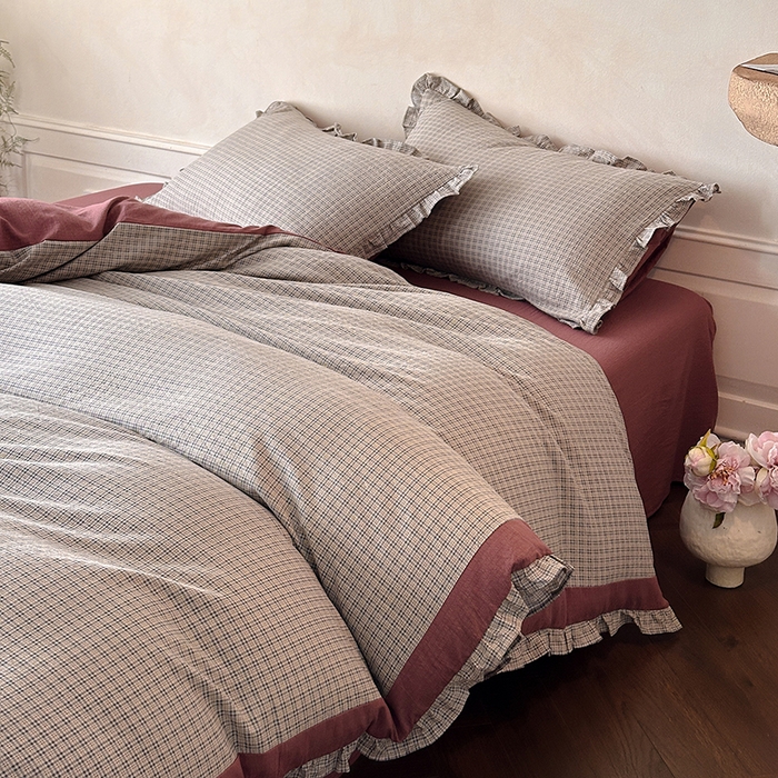 91家纺网 家纺一手货源 找家纺 遇见家居生活馆 2025新款亚麻双层纱印花四件套-往事 往事-枫叶红