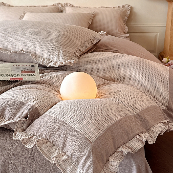 91家纺网 家纺一手货源 找家纺 遇见家居生活馆 2025新款亚麻双层纱印花四件套-往事 往事-复古咖