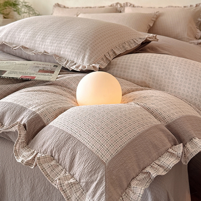 91家纺网 家纺一手货源 找家纺 遇见家居生活馆 2025新款亚麻双层纱印花四件套-往事 往事-复古咖