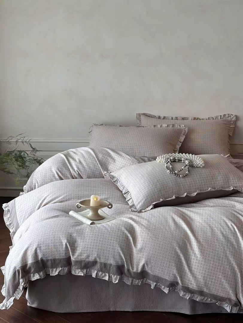 91家纺网 家纺一手货源 找家纺 遇见家居生活馆 2025新款亚麻双层纱印花四件套-往事 往事-复古咖