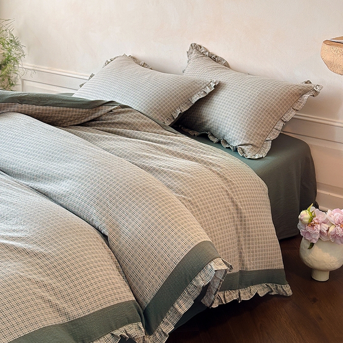 91家纺网 家纺一手货源 找家纺 遇见家居生活馆 2025新款亚麻双层纱印花四件套-往事 往事-浅灰色