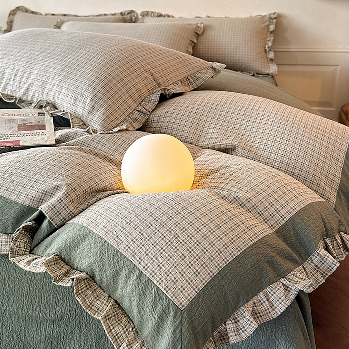 91家纺网 家纺一手货源 找家纺 遇见家居生活馆 2025新款亚麻双层纱印花四件套-往事 往事-浅灰色