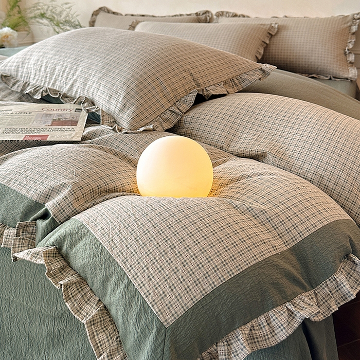 91家纺网 家纺一手货源 找家纺 遇见家居生活馆 2025新款亚麻双层纱印花四件套-往事 往事-浅灰色