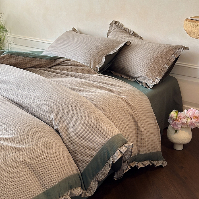 91家纺网 家纺一手货源 找家纺 遇见家居生活馆 2025新款亚麻双层纱印花四件套-往事 往事-深灰色