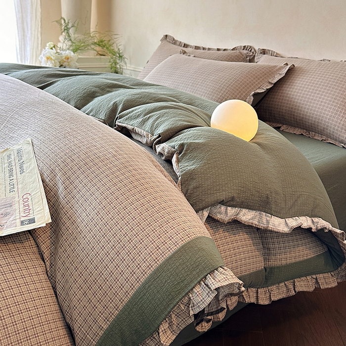 91家纺网 家纺一手货源 找家纺 遇见家居生活馆 2025新款亚麻双层纱印花四件套-往事 往事-深灰色