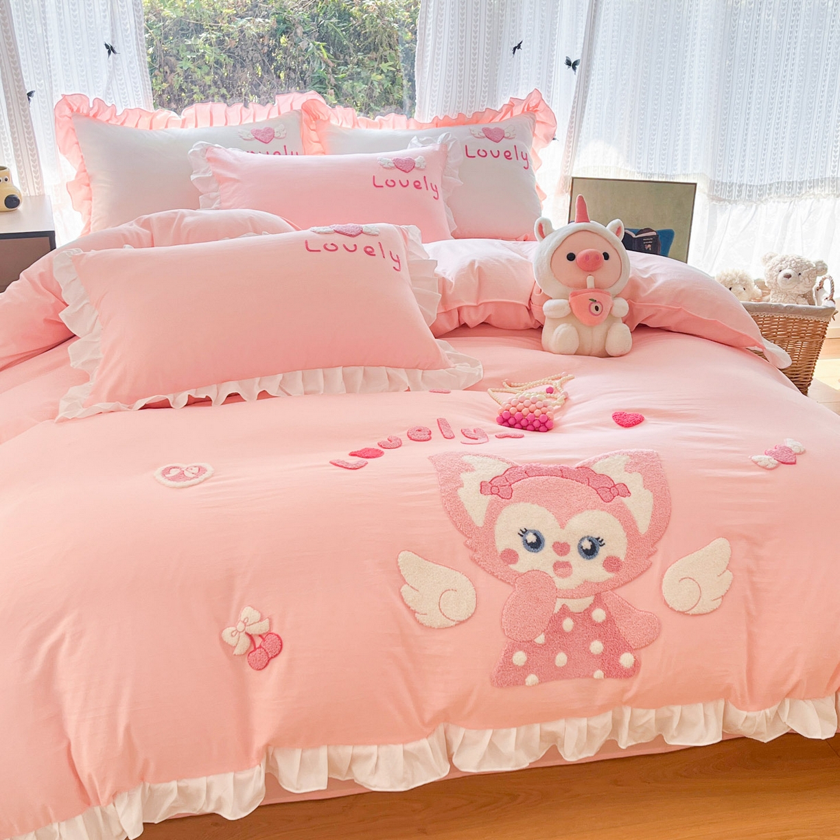 91家纺网 家纺一手货源 找家纺 （总）泉欣家纺 2026新品网红卡通公主风毛巾绣花水洗棉四件套（专版花型）风铃团团