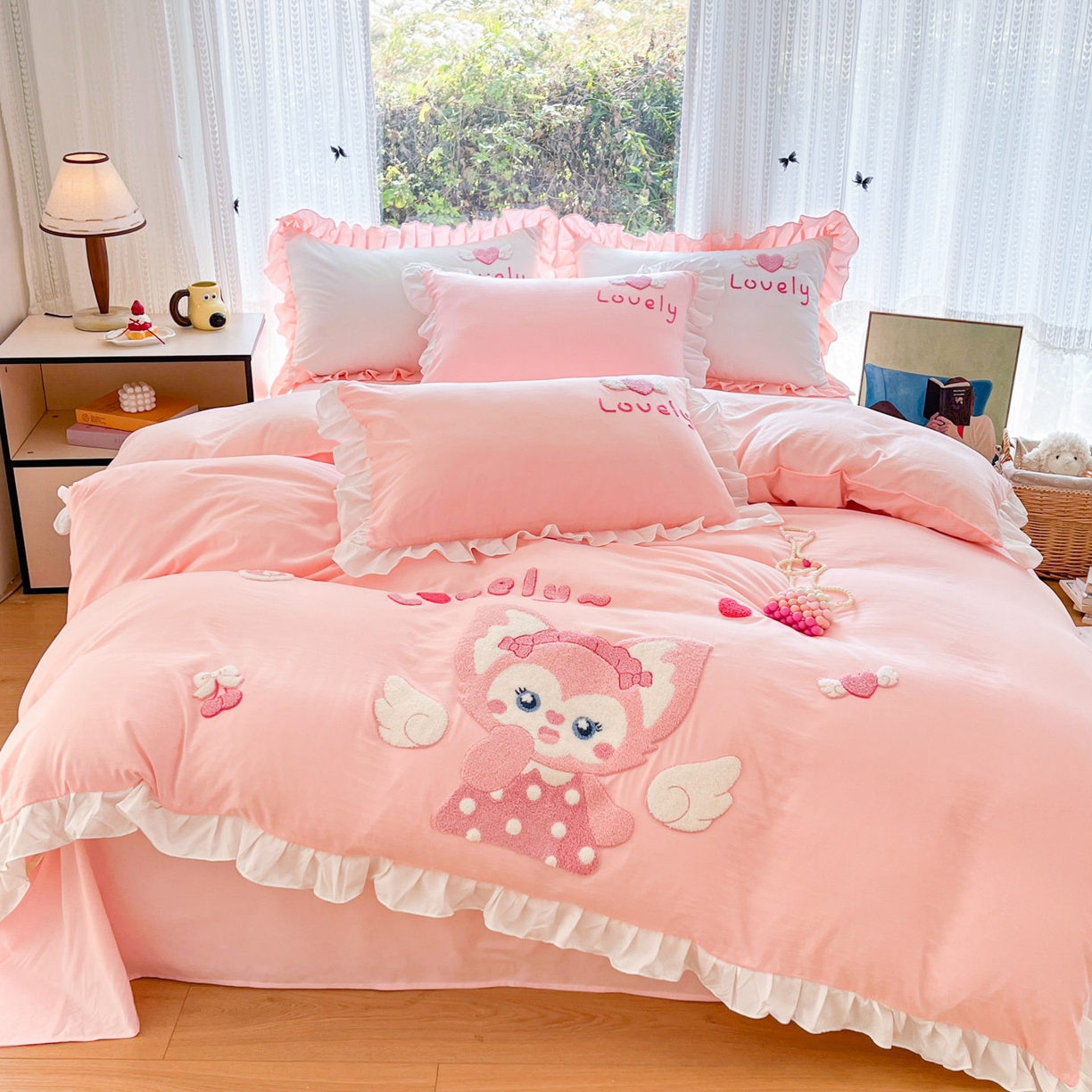 91家纺网 家纺一手货源 找家纺 （总）泉欣家纺 2026新品网红卡通公主风毛巾绣花水洗棉四件套（专版花型）风铃团团