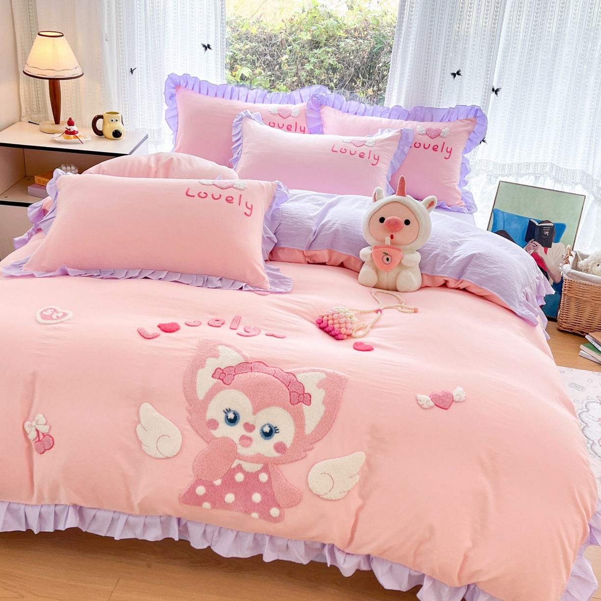 91家纺网 家纺一手货源 找家纺 （总）泉欣家纺 2026新品网红卡通公主风毛巾绣花水洗棉四件套（专版花型）风铃团团