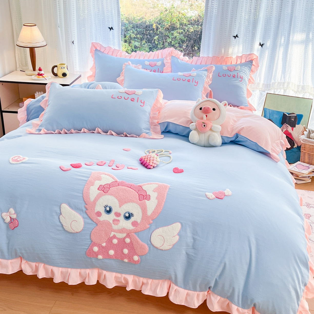 91家纺网 家纺一手货源 找家纺 （总）泉欣家纺 2026新品网红卡通公主风毛巾绣花水洗棉四件套（专版花型）风铃团团